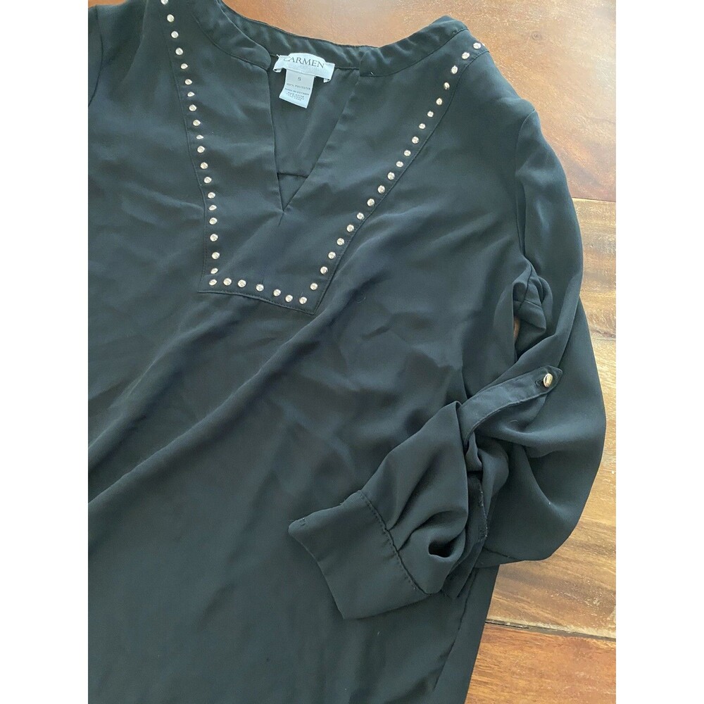 Carmen Marc Valvo Black studded Women's Long Sleeve tunic SHIRT top size s - Picture 9 of 10